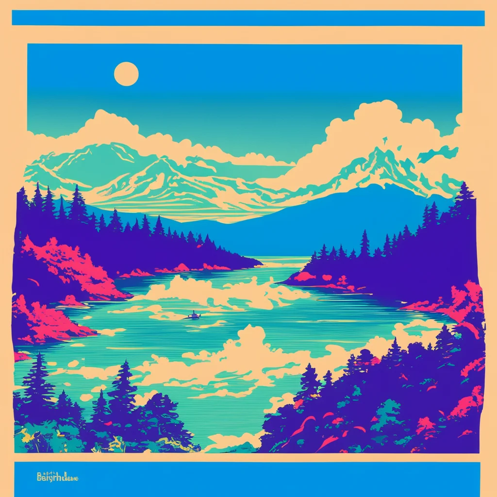 stylised vintage risograph vacation travel poster for vancouver island british columbia canada electric sapphire blue cy good looking trending fantastic 1