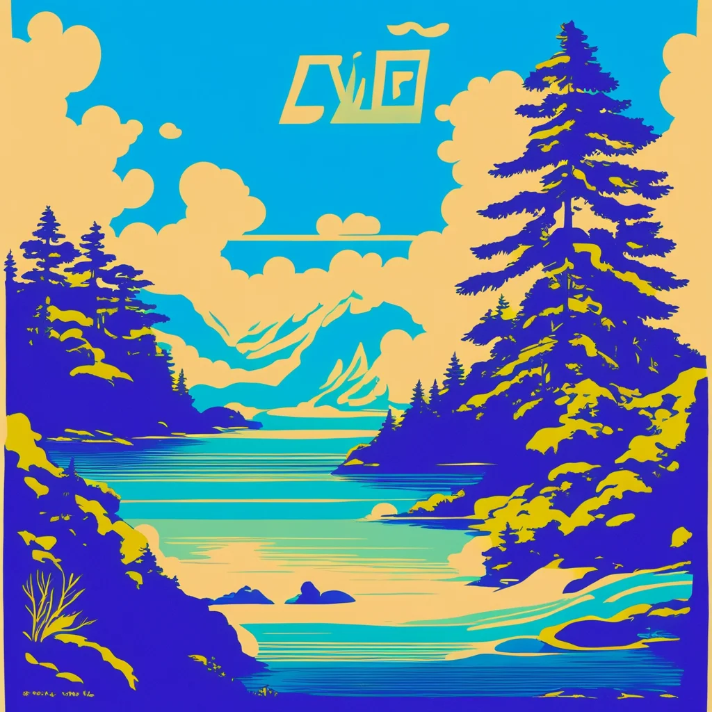 aistylised vintage risograph vacation travel poster for vancouver island british columbia canada electric sapphire blue cy
