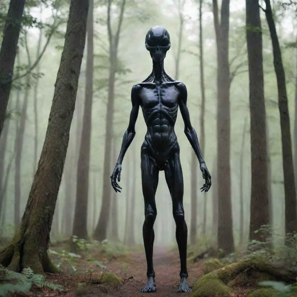 tall dark alien in the woods