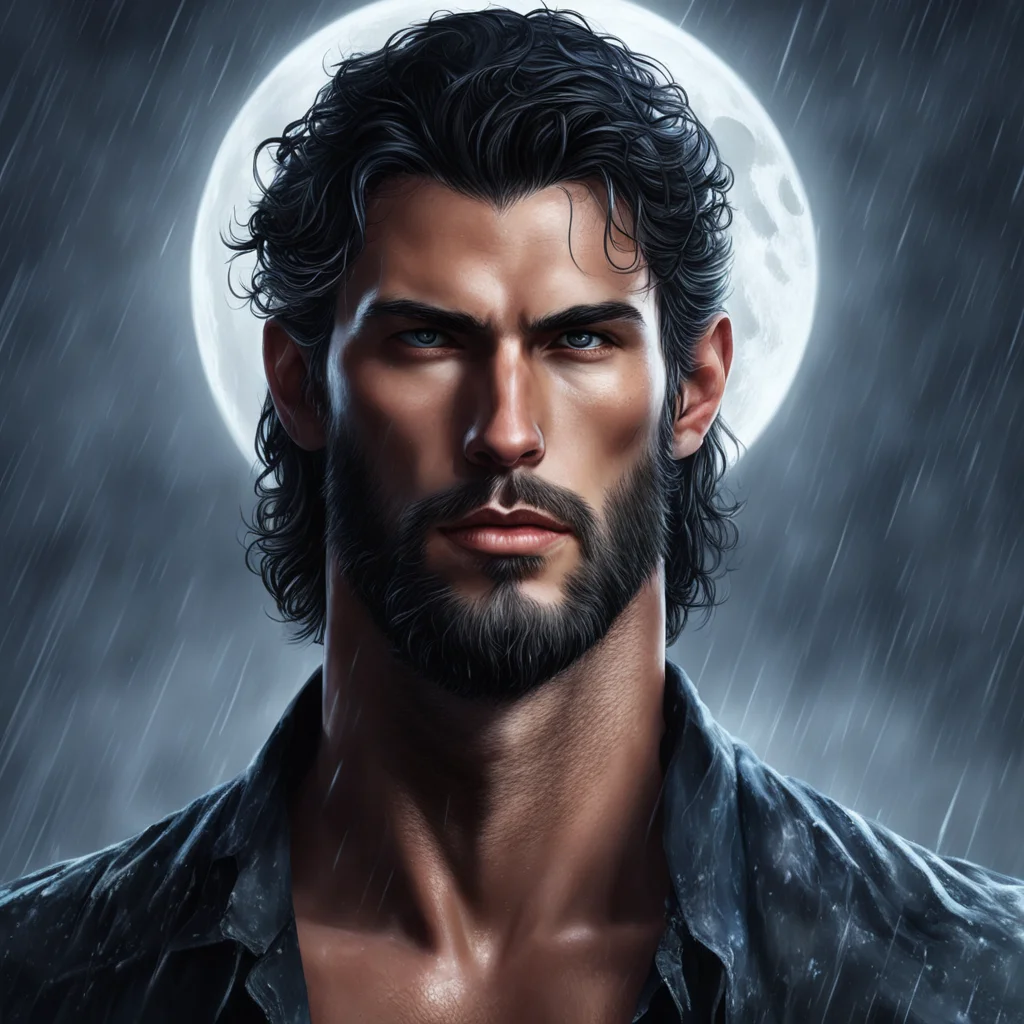 aitall dark and handsome man romance novel detailed rain moon werewolf portrait hunk