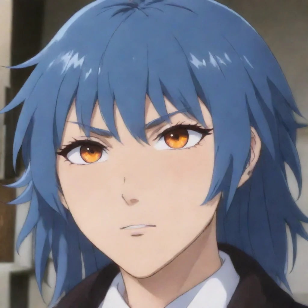 tatsumi kirishiki from shiki with blue hair and orange eyes
