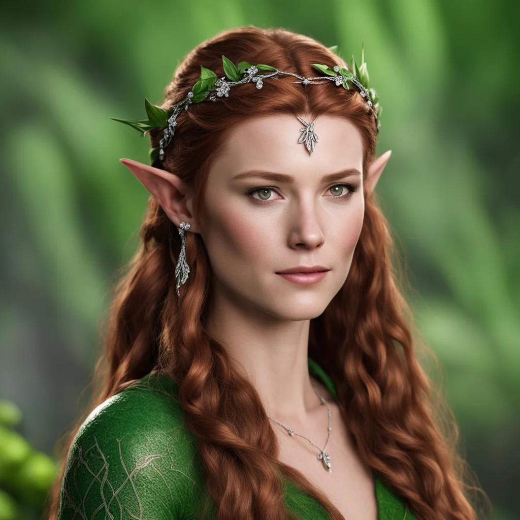 tauriel with braids wearing silver flower elven circlet with diamonds confident engaging wow artstation art 3