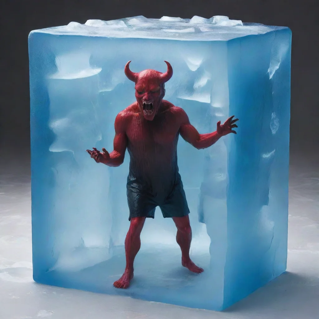 aithe devil inside a giant blue icecube