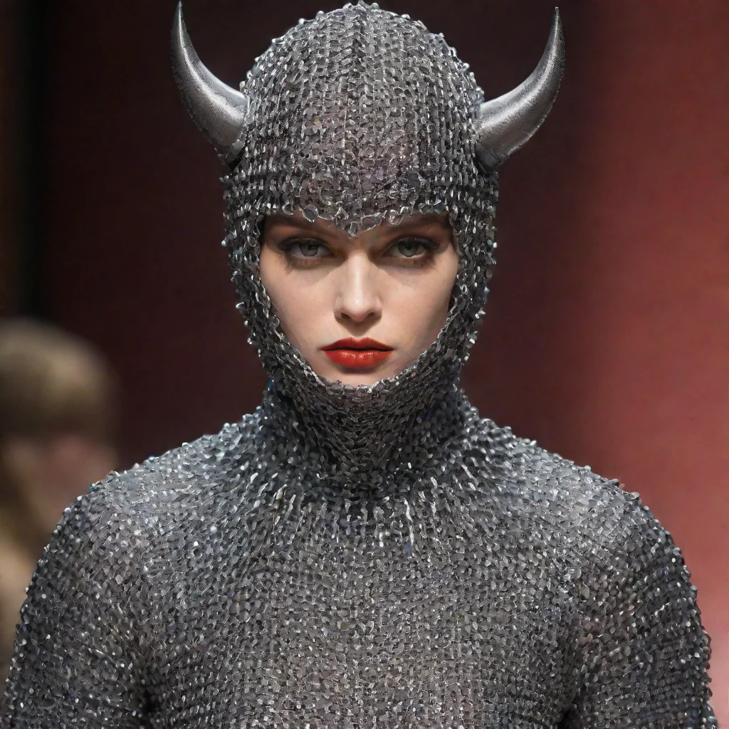 aithe devil on the fashion runway wearing chainmail coif