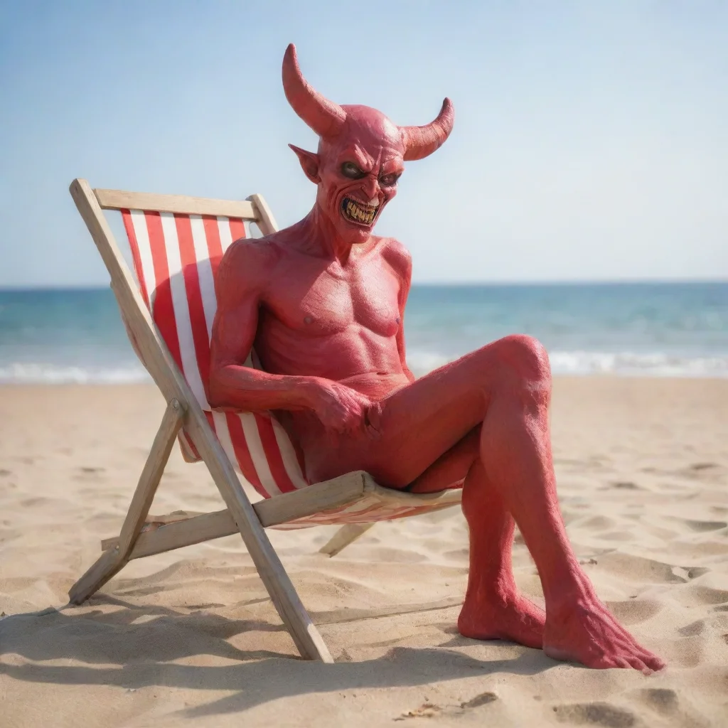 aithe devil relaxing in deck chair on the beach