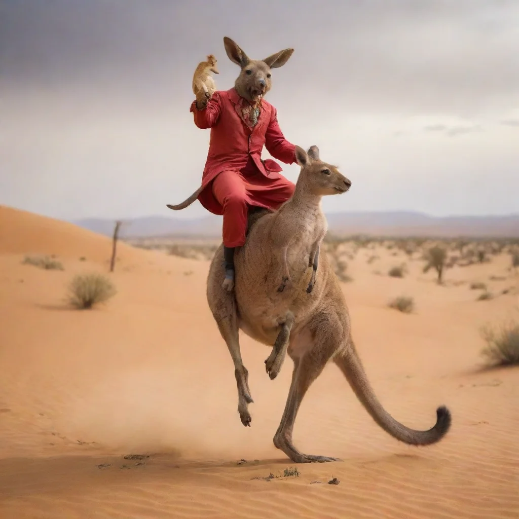 aithe devil riding a kangaroo in the desert