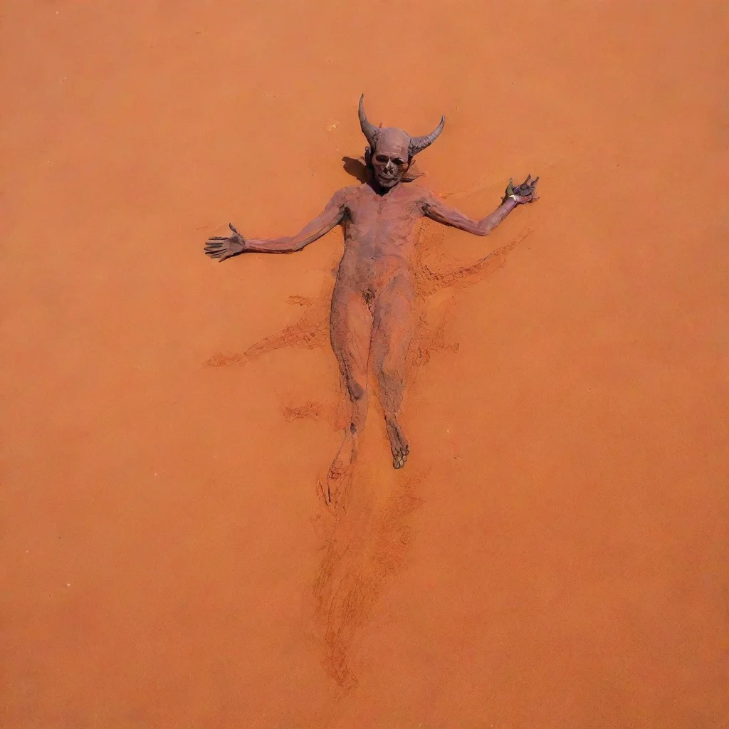 the devil sunbaking on red sand