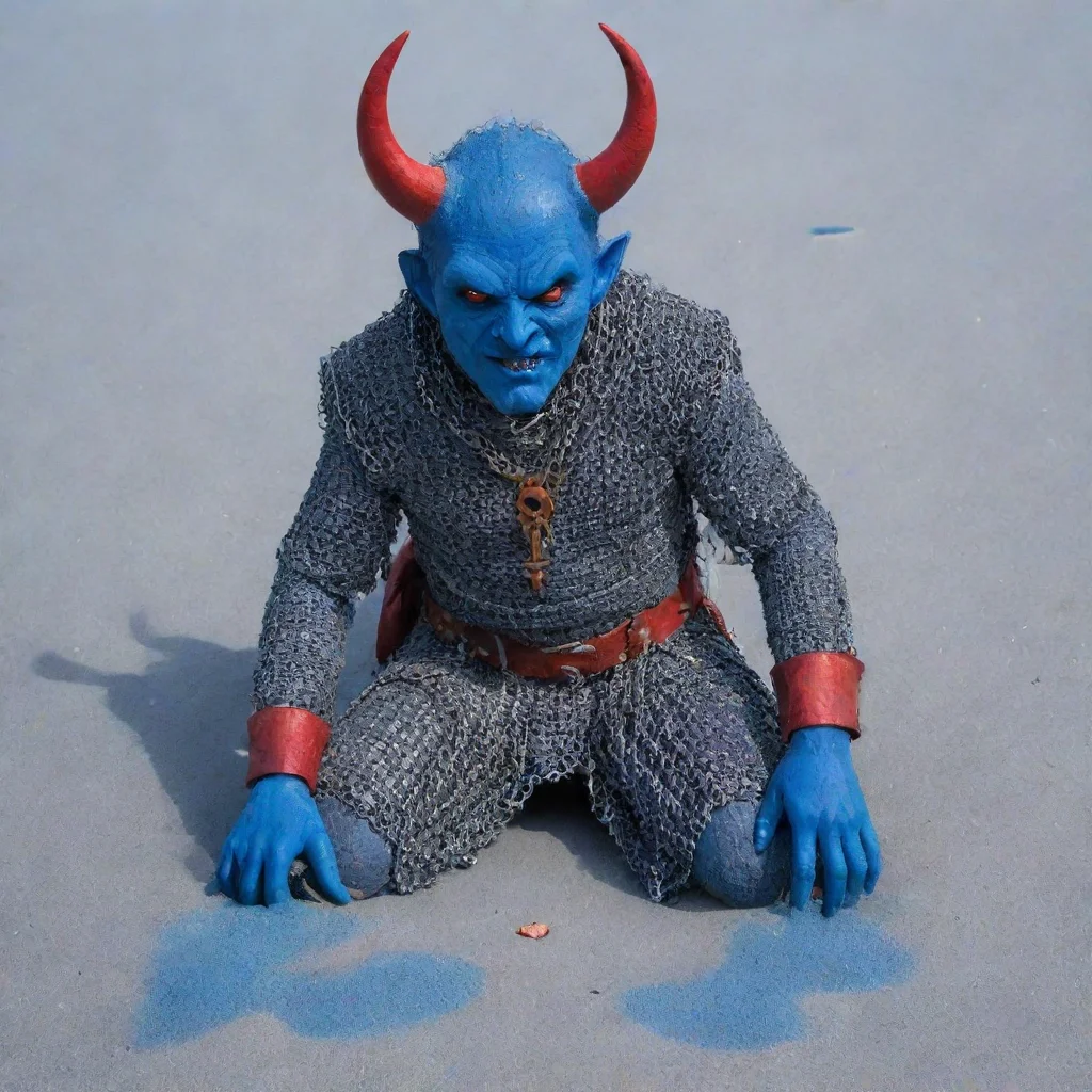 aithe devil with chainmail on blue sand