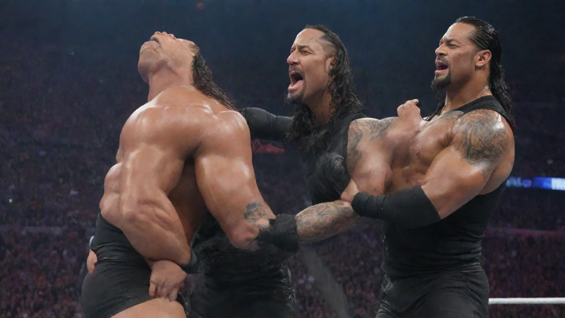 aithe rock vs roman reigns in wrestlemania wide