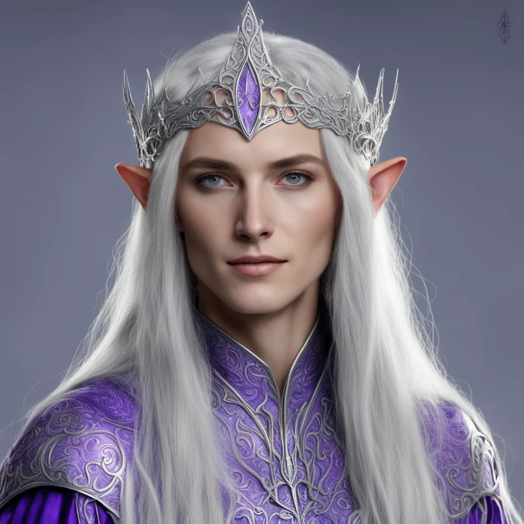 thingol wearing silver elvish circlet with amathist  confident engaging wow artstation art 3