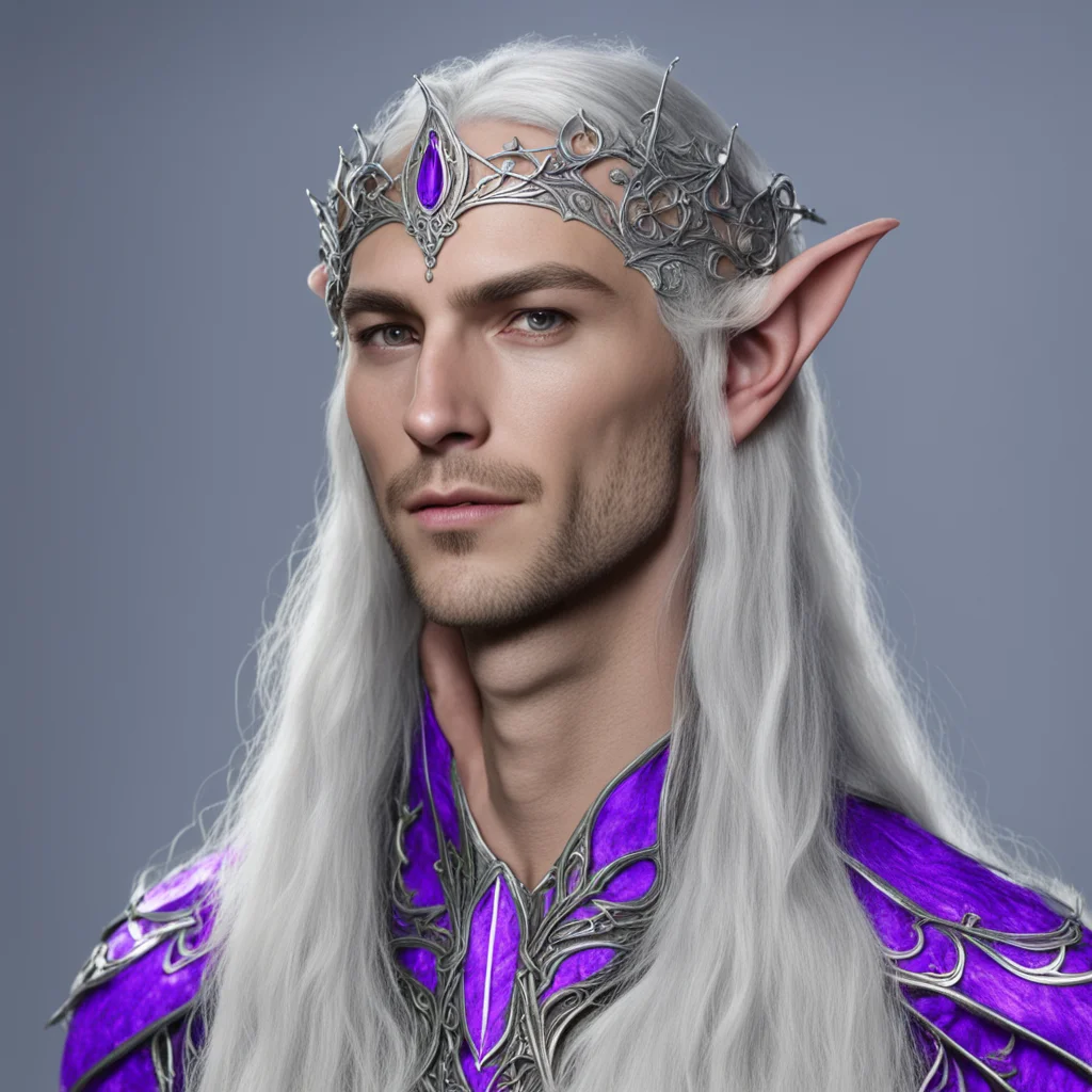 thingol wearing silver elvish circlet with amathist 