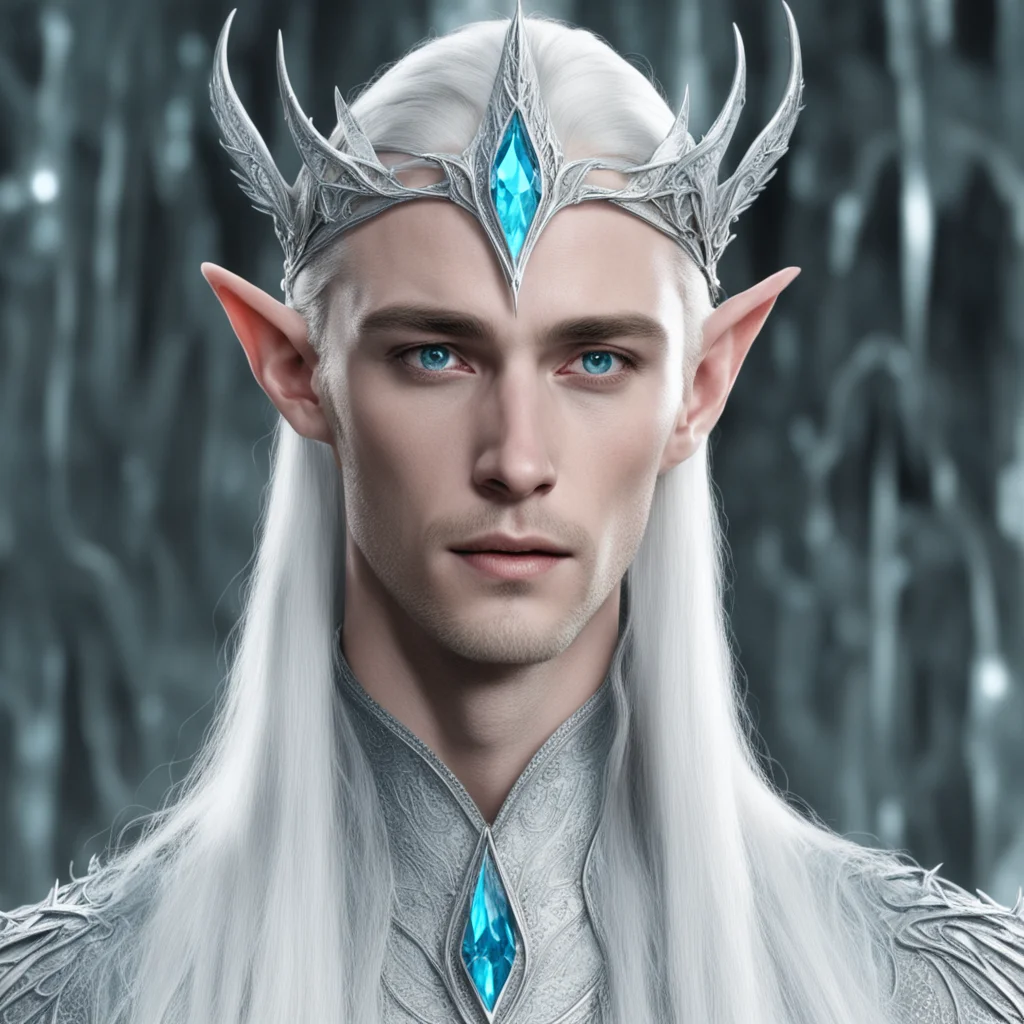 thranduil wearing silver elven circlet with pale blue diamonds