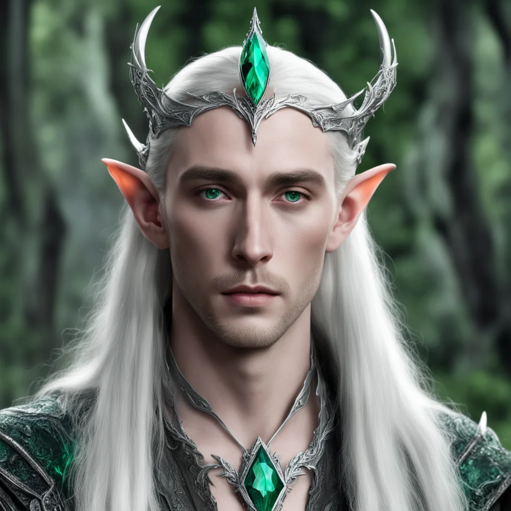 thranduil wearing small silver elven circlet with green diamond