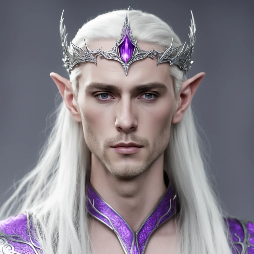 thranduil wearing thin silver elven circlet amathyst confident engaging wow artstation art 3