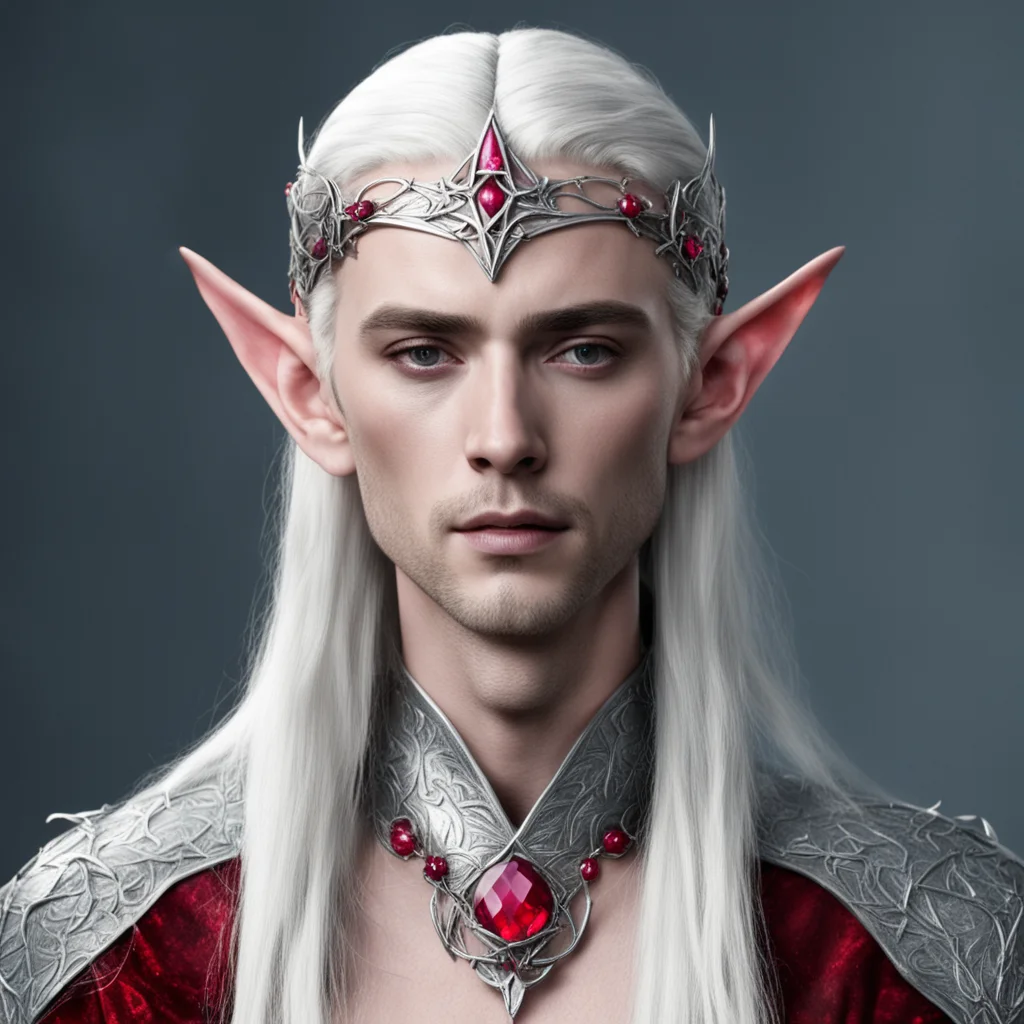 aithranduil wearing thin silver elven circlet with star rubies confident engaging wow artstation art 3