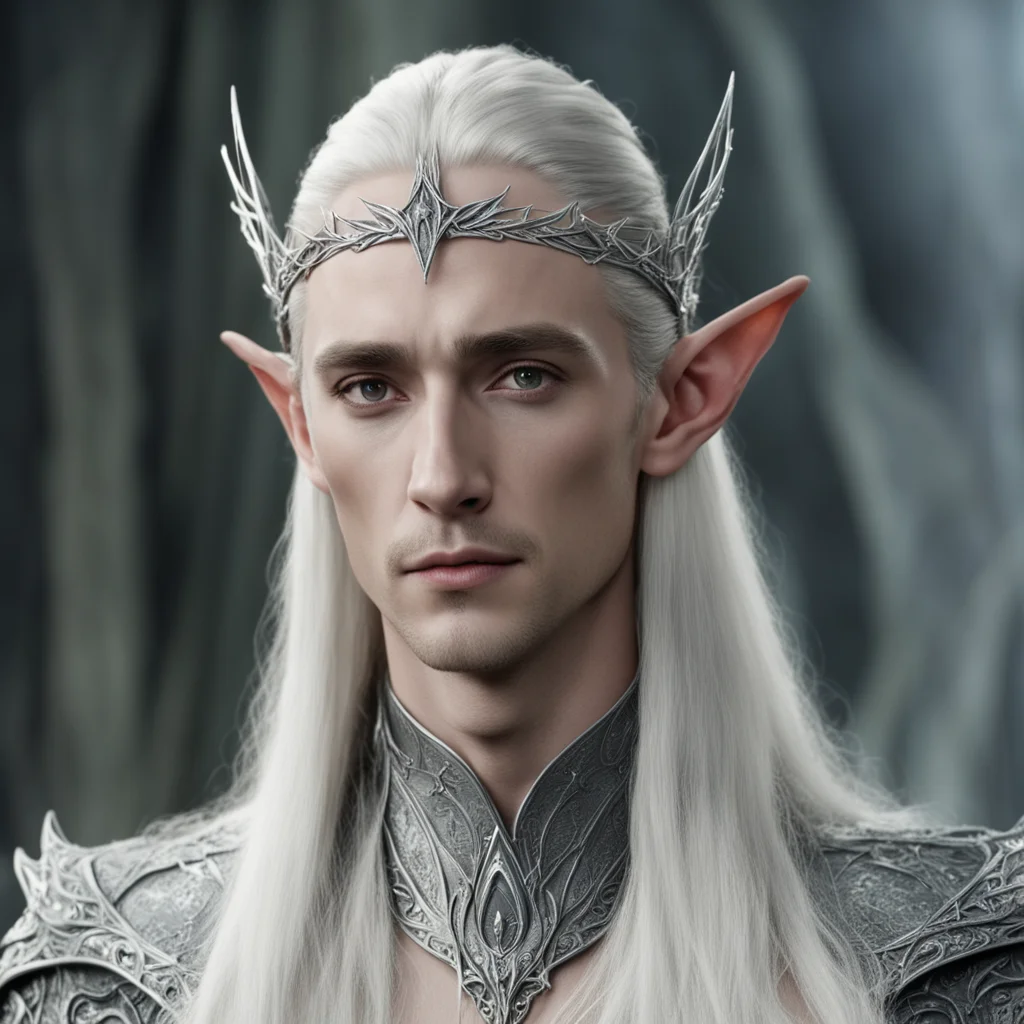 thranduil wearing thin silver elvish circlet with diamonds confident engaging wow artstation art 3