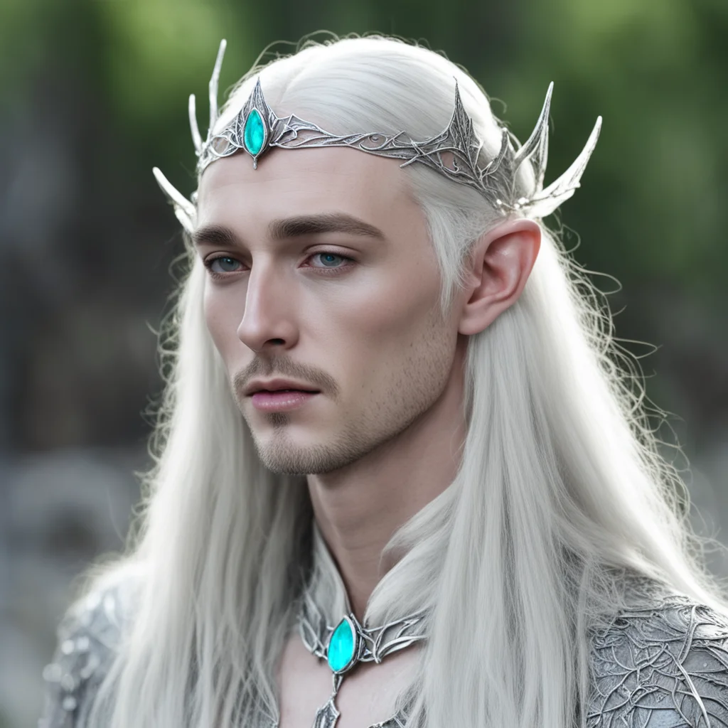 thranduil wearing thin silver elvish circlet with white opals