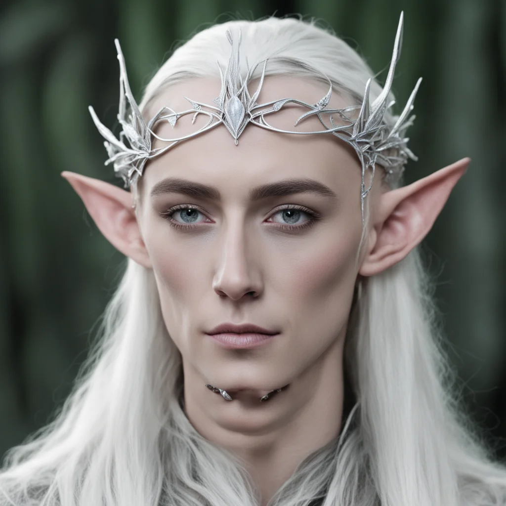 thranduil wearing thin silver wood elf circlet with white gems good looking trending fantastic 1