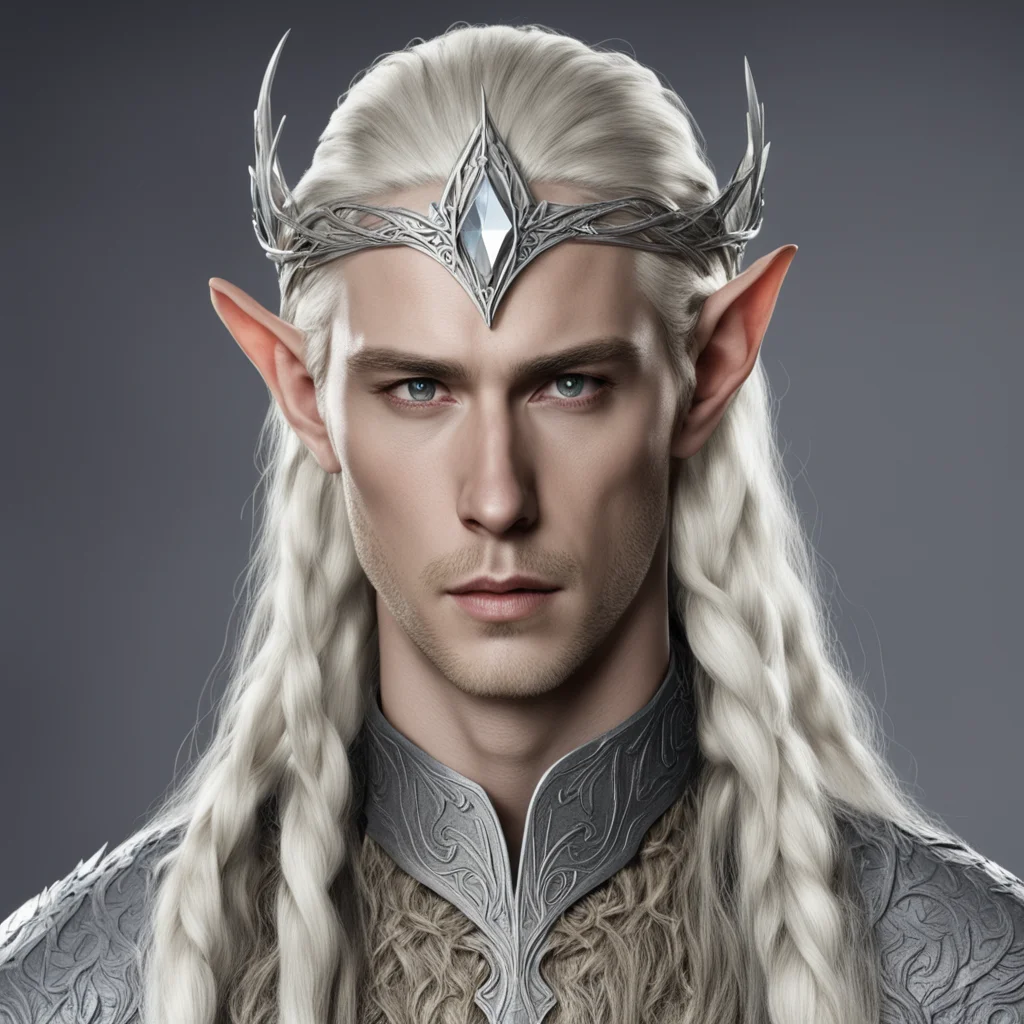 thranduil with blond hair and braids wearing silver wood elf circlet with large center diamond amazing awesome portrait 2