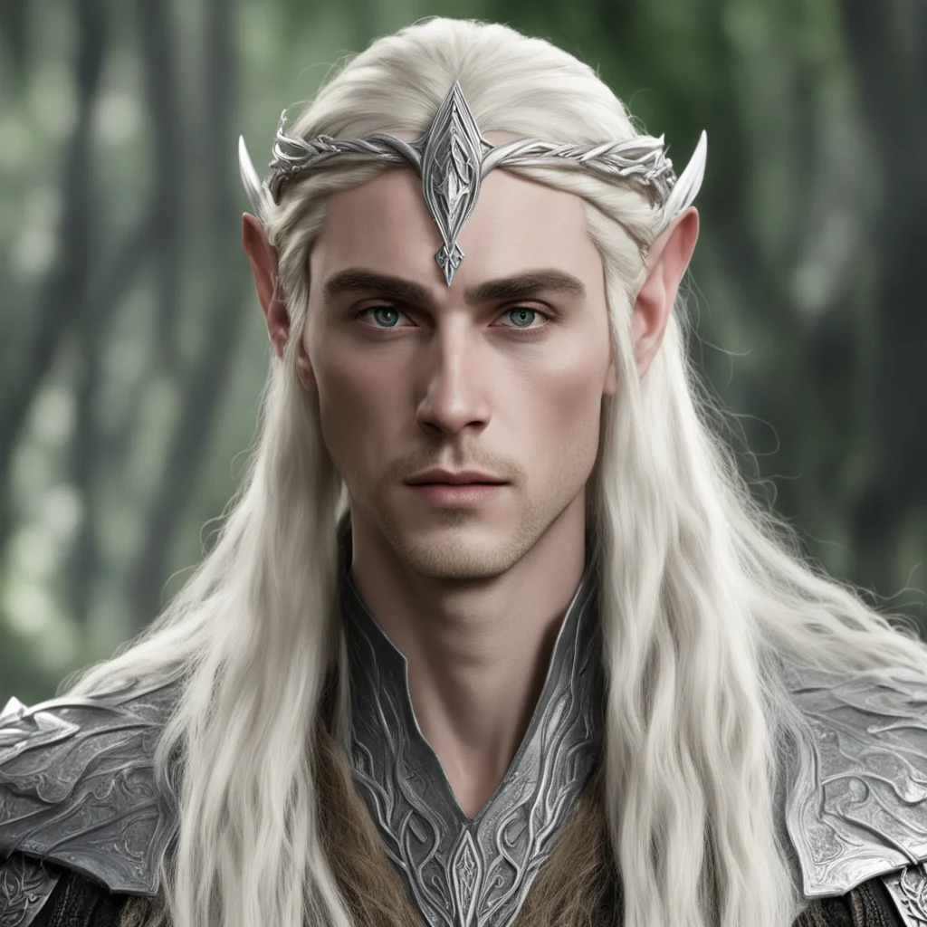 aithranduil with blond hair and braids wearing silver wood elf circlet with large center diamond confident engaging wow artstation art 3