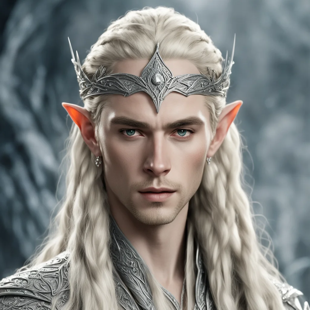 thranduil with blond hair with braids wearing silver elven circlet encrusted with diamonds amazing awesome portrait 2