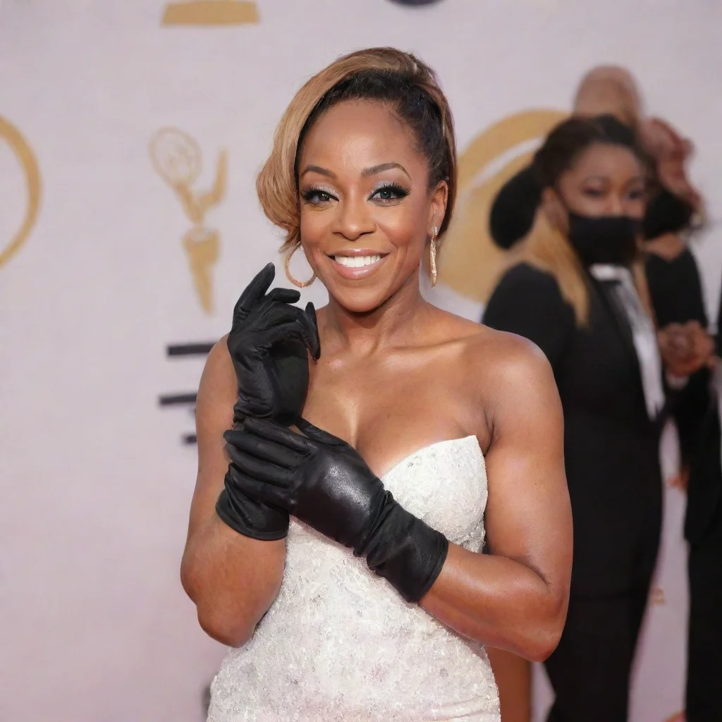 aitichina arnold smiling at the bet awards with black gloves and gun
