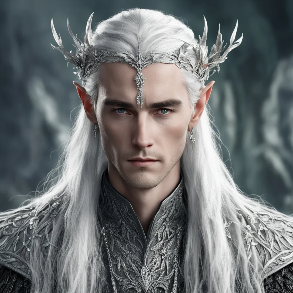 tolkien  king thranduil with silver hair with braids wearing silver flower elvish circlet encrusted with diamonds  amazing awesome portrait 2