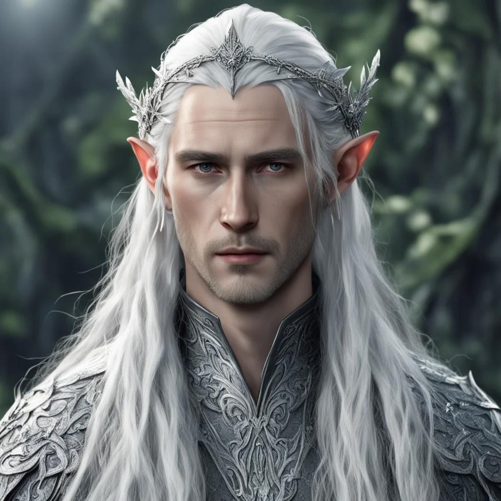 tolkien  king thranduil with silver hair with braids wearing silver flower elvish circlet encrusted with diamonds  good looking trending fantastic 1