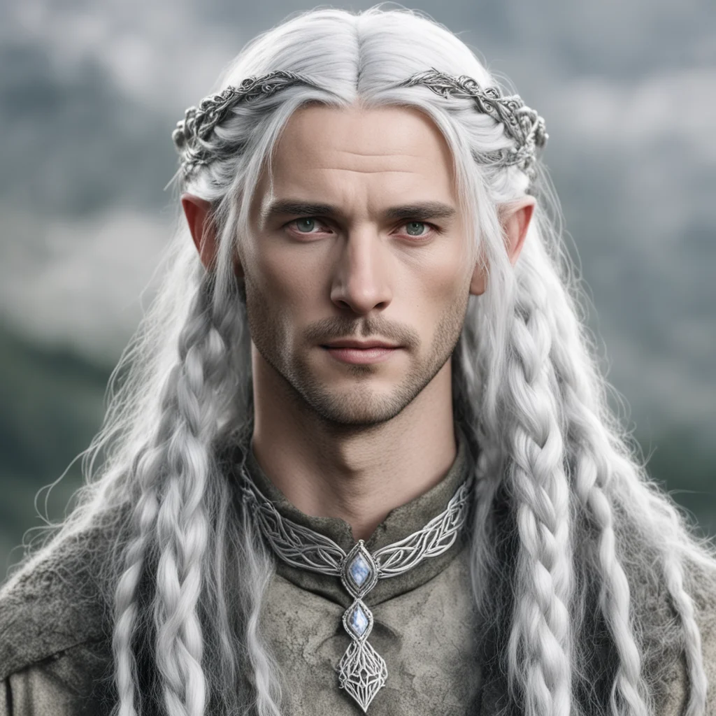 tolkien beleg with silver hair and braids wearing silver sindarin elvish circlet with center diamond confident engaging wow artstation art 3