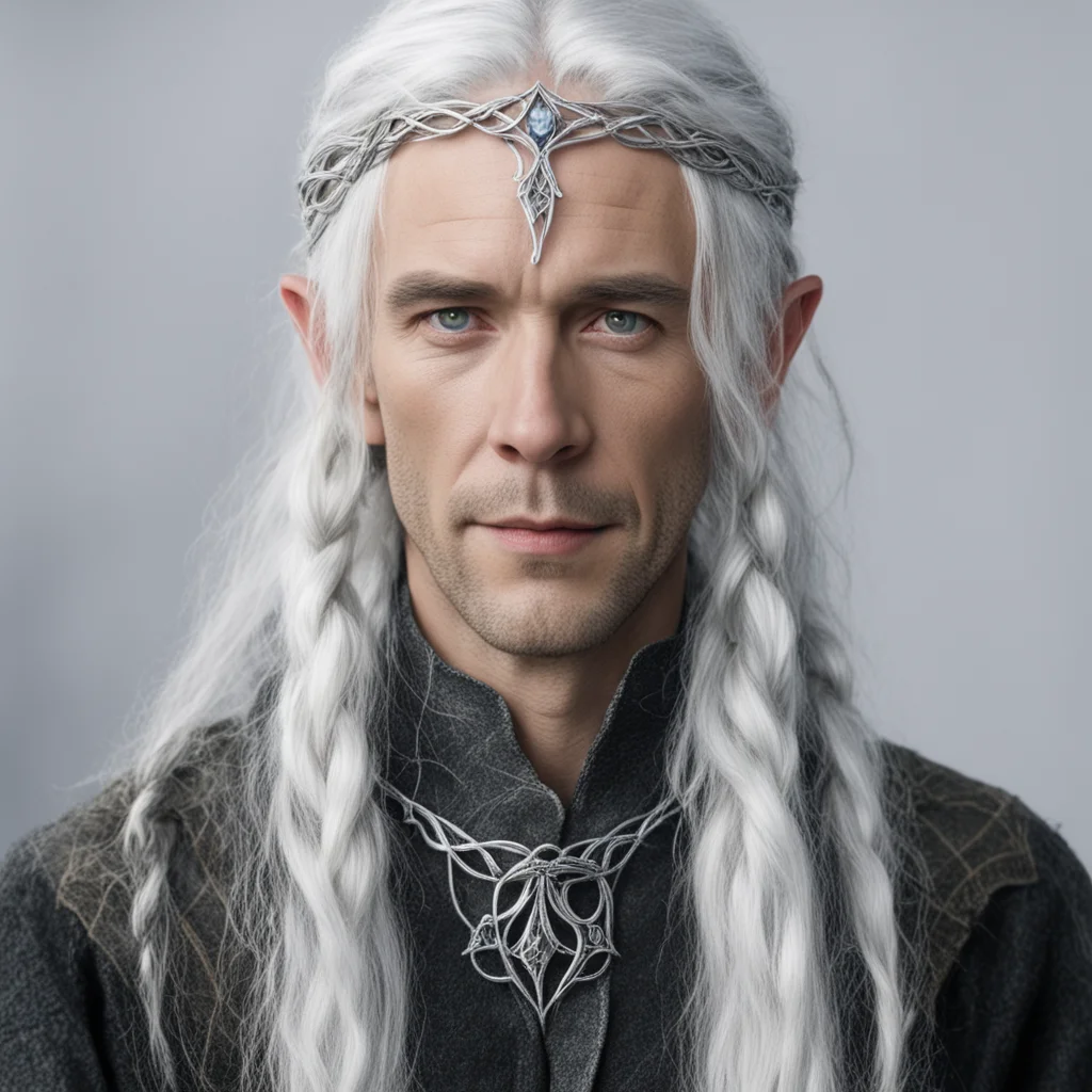 tolkien beleg with silver hair and braids wearing silver sindarin elvish circlet with center diamond good looking trending fantastic 1