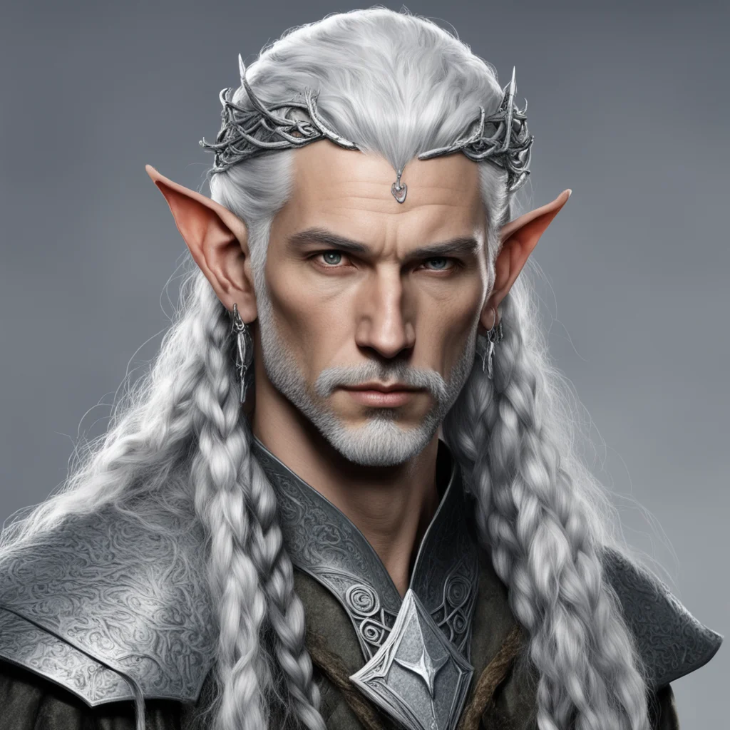 tolkien high lord sindar male elf with gray hair and braids wearing silver serpentine elvish circlet with large center diamond amazing awesome portrait 2