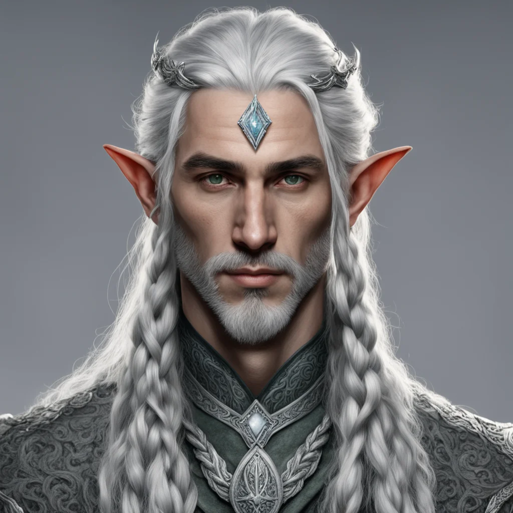 tolkien high lord sindar male elf with gray hair and braids wearing silver serpentine elvish circlet with large center diamond confident engaging wow artstation art 3