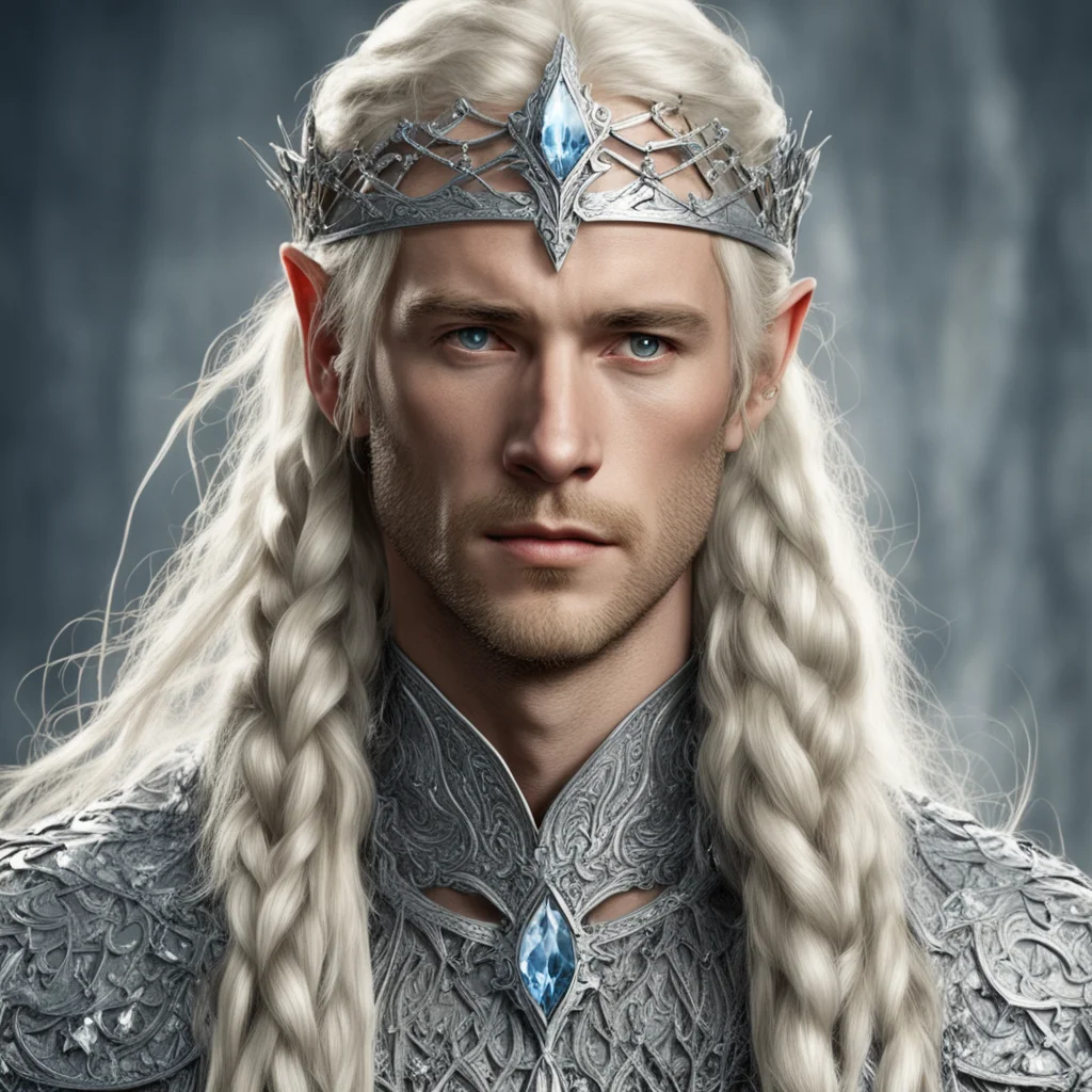 tolkien king amdir  with blond hair and braids wearing silver elvish circlet encrusted with large diamonds with large center diamond confident engaging wow artstation art 3