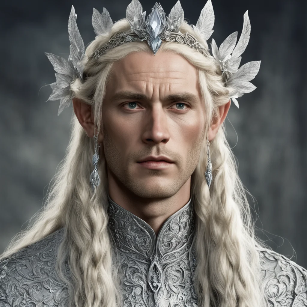 tolkien king amdir with blond hair and braids wearing silver orchids encrusted with diamonds forming a silver elvish circlet with large center diamond  confident engaging wow artstation art 3
