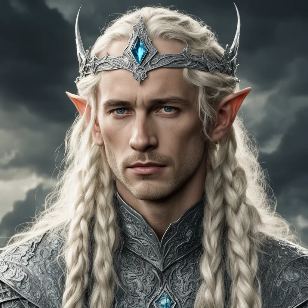tolkien king amdir with blond hair and braids wearing silver serpentine elvish circlet encrusted with diamonds with large center diamond  confident engaging wow artstation art 3