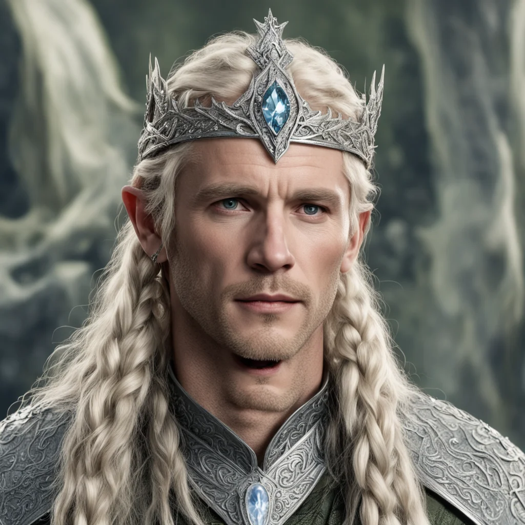 tolkien king amdir with blond hair and braids wearing silver serpentine elvish circlet encrusted with diamonds with large center diamond amazing awesome portrait 2