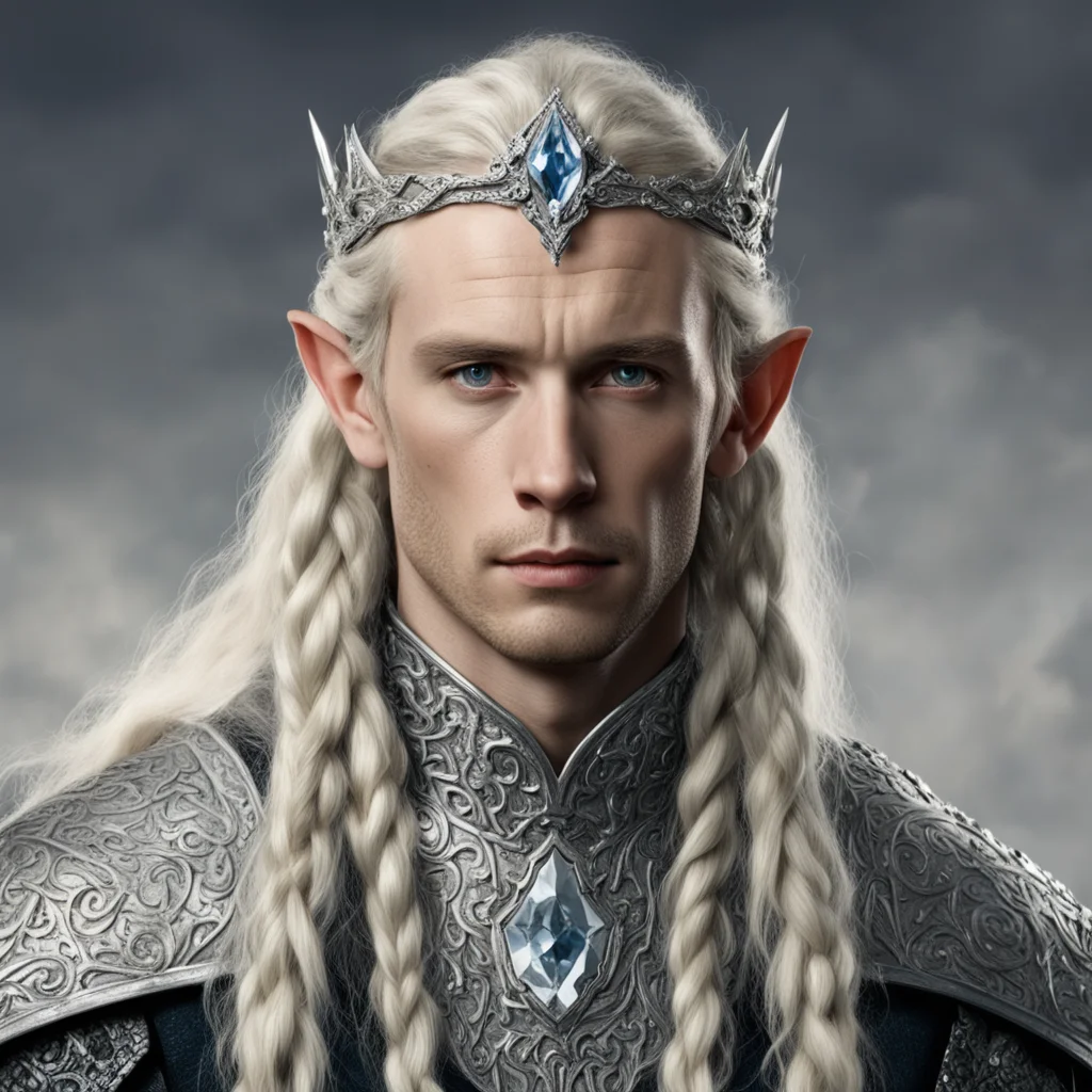 tolkien king amdir with blond hair and braids wearing silver serpentine elvish circlet encrusted with diamonds with large center diamond confident engaging wow artstation art 3