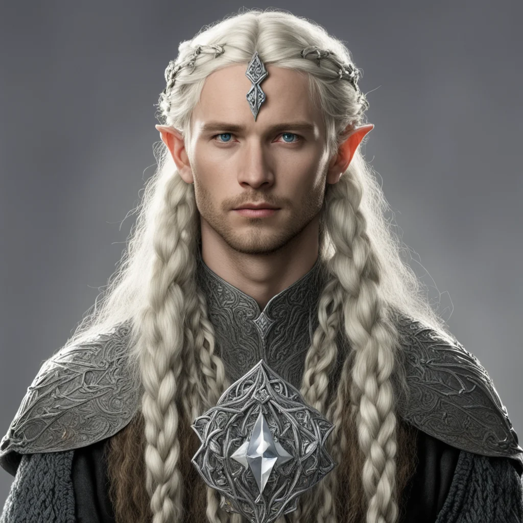 tolkien king amdir with blond hair and braids wearing silver serpentine sindarin elvish circlet with large center diamond amazing awesome portrait 2