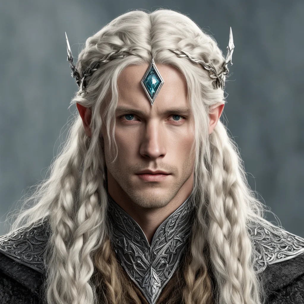 tolkien king amdir with blond hair and braids wearing silver serpentine sindarin elvish circlet with large center diamond confident engaging wow artstation art 3