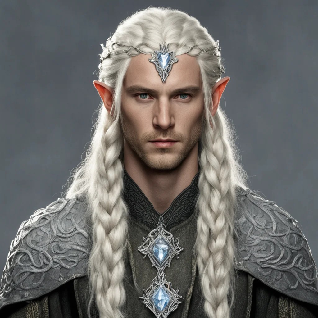 tolkien king amdir with blond hair and braids wearing silver serpentine sindarin elvish circlet with large center diamond good looking trending fantastic 1