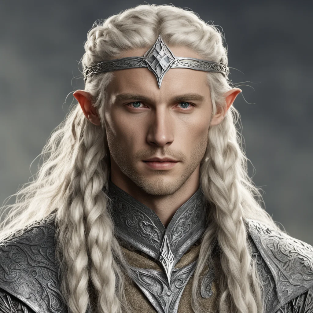 aitolkien king amdir with blond hair and braids wearing silver sindarin elvish circlet with center diamond confident engaging wow artstation art 3