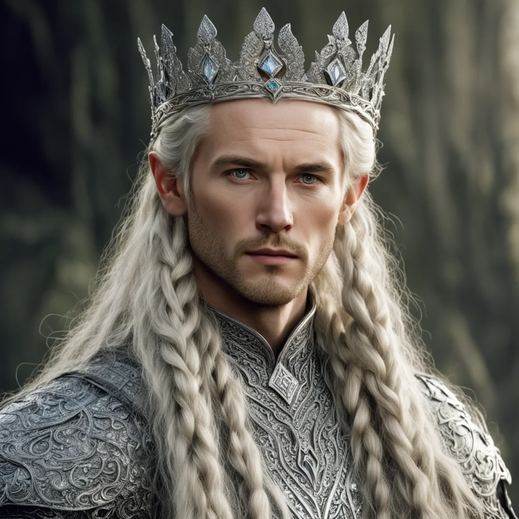 tolkien king amdir with blond hair and braids wearing silver sindarin elvish crown encrusted with diamonds with large center diamond  amazing awesome portrait 2