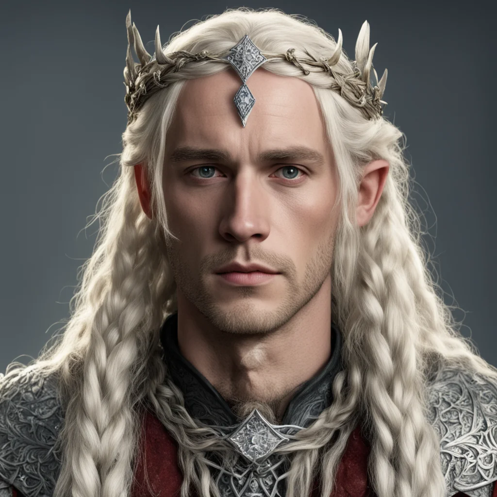 tolkien king amdir with blond hair and braids wearing silver twig and diamond berry elvish circlet with large center diamond amazing awesome portrait 2