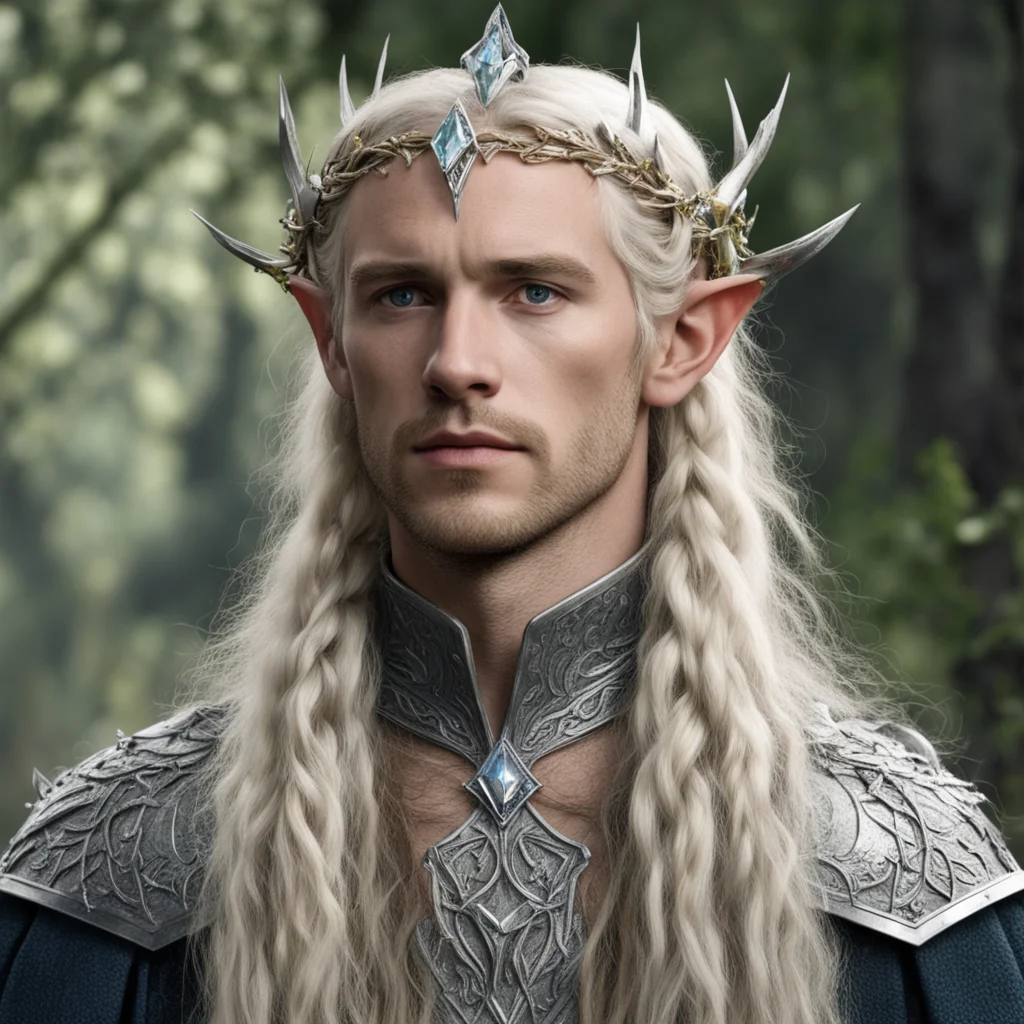 tolkien king amdir with blond hair and braids wearing silver twig and diamond berry elvish circlet with large center diamond confident engaging wow artstation art 3