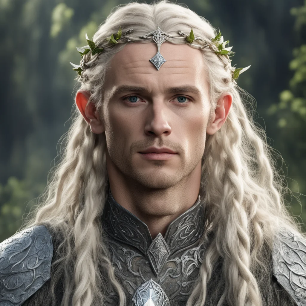 tolkien king amdir with blond hair and braids wearing silver twig and diamond berry elvish circlet with large center diamond good looking trending fantastic 1