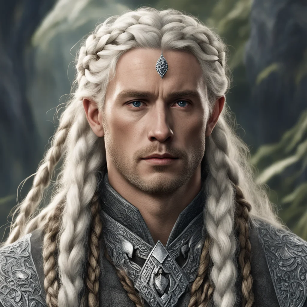 tolkien king amdir with blond hair and braids wearing silver twig and diamond berry with large center diamond amazing awesome portrait 2