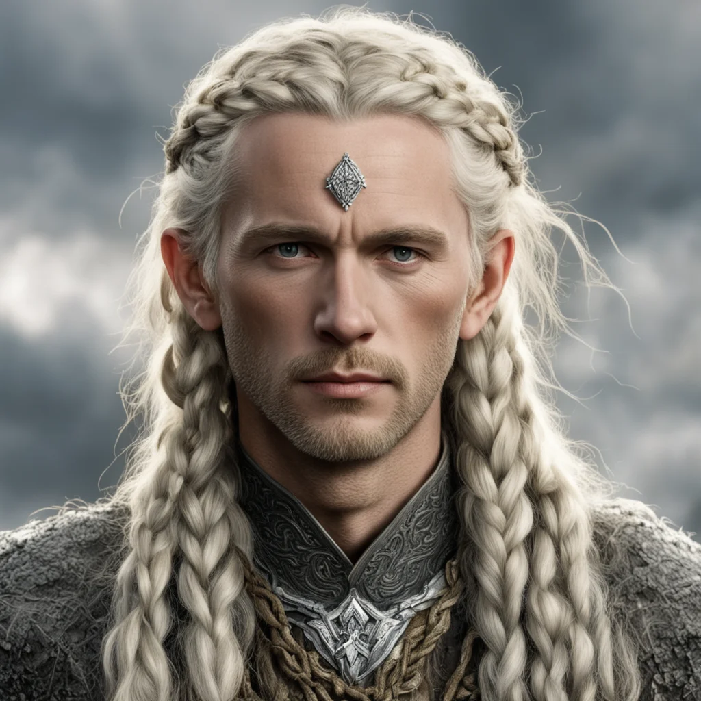 tolkien king amdir with blond hair and braids wearing silver twig and diamond berry with large center diamond confident engaging wow artstation art 3