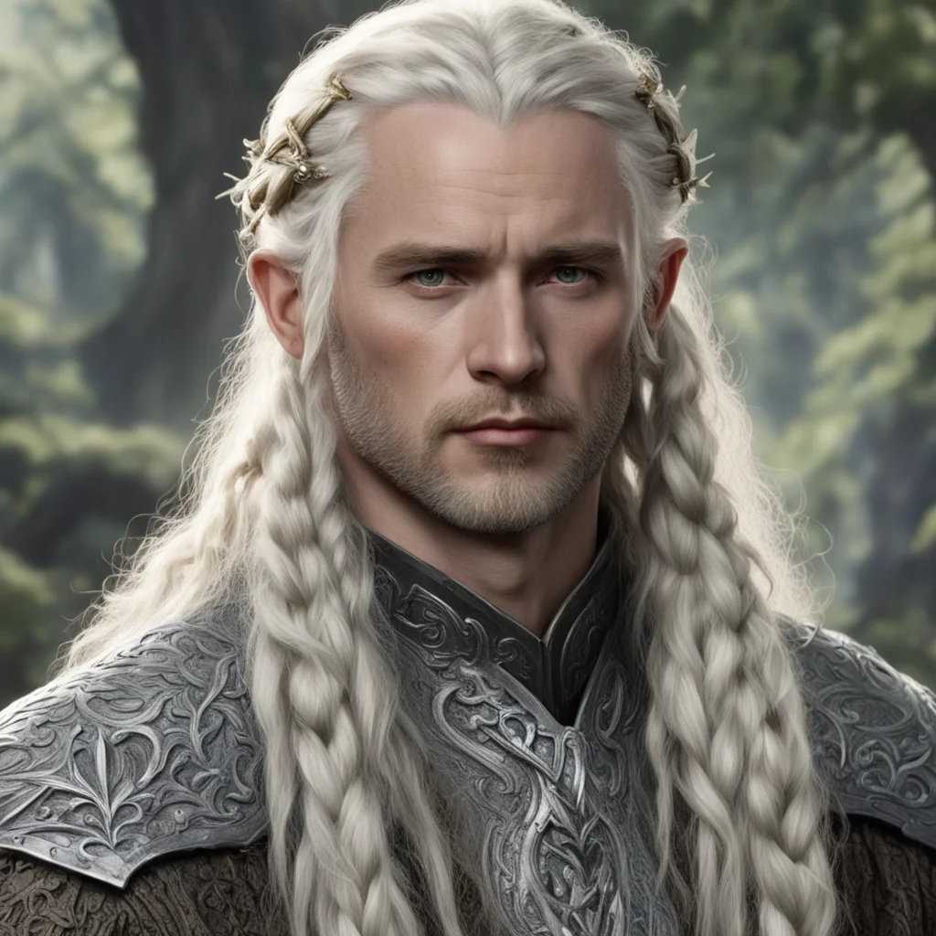 tolkien king amdir with blond hair and braids wearing silver twig and diamond berry with large center diamond good looking trending fantastic 1