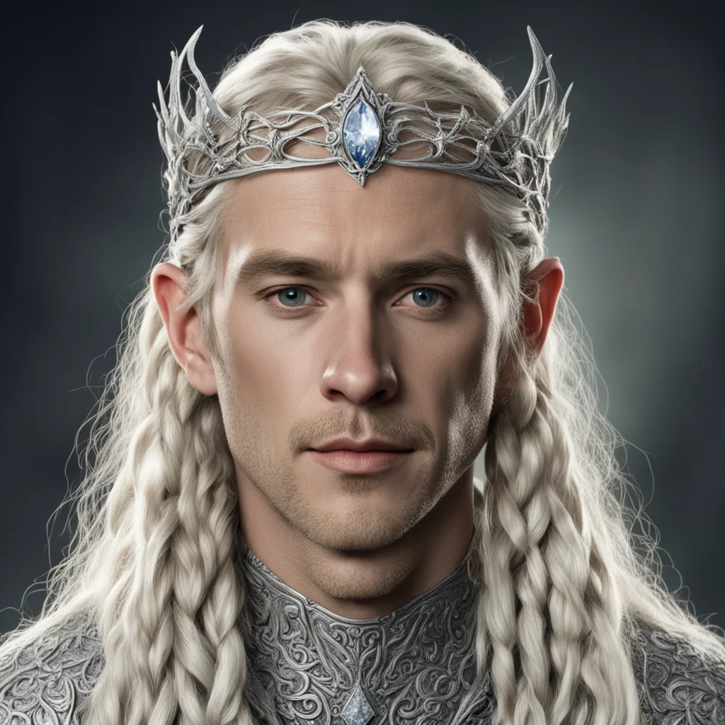 tolkien king amdir with blond hair and braids wearing silver vines encrusted with diamonds forming a silver elvish circlet with large center diamond  amazing awesome portrait 2