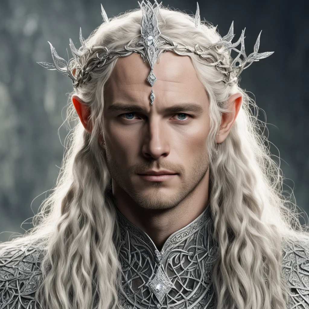 tolkien king amdir with blond hair and braids wearing silver vines encrusted with diamonds forming a silver elvish circlet with large center diamond  confident engaging wow artstation art 3